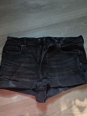 American Eagle Outfitters Black Denim Roll-Hem Shorts